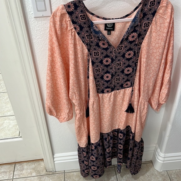 NEW bobeau Coral Babydoll Dress with Tie Tassels - Picture 7 of 9